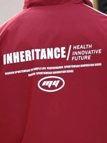 Manfinity Homme Veste coupe-vent décontractée pour homme avec imprimé slogan et couleurs contrastées, pour l'automne/l'hiver, rouge, Noël - Rouge - Voir 6