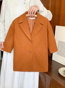 Blossori Young Girls Plain Front Button Winter Long Sleeve Jacket