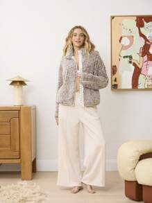 Aralina Super Cosy Teddy Fleece With Fashion Contrast Stripe Zip Thru Jacket