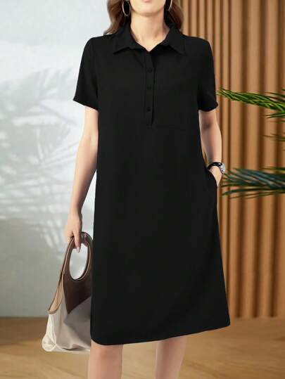 SHEIN Unity Women's Solid Color Simple Daily Short Sleeve Dress