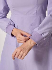 TaskEZ Solid Color Long Sleeve Pocket Casual Uniform Nurse Dress