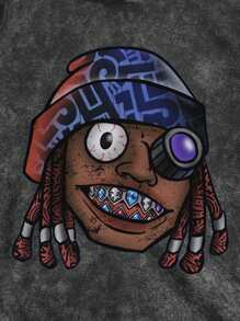 ROMWE MEN Street Life Men's Casual Cartoon Print Loose Pullover Hoodie, Suitable For Sports And Daily Wear, Autumn