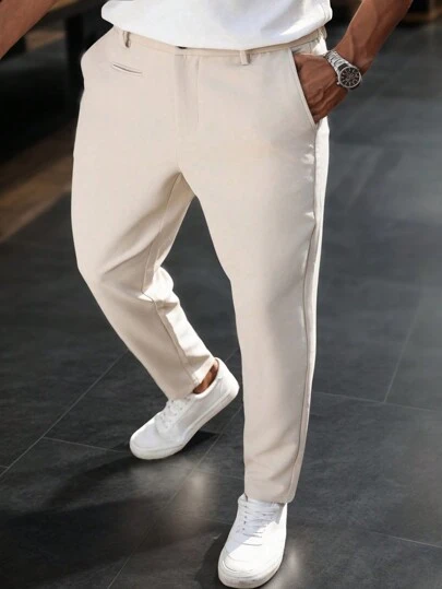 Manfinity Homme Men Plus Size Casual Solid Color Tapered Pants, Formal Plain Work Slacks Tapered Pants, For Husband, Boyfriend Gifts, Fall