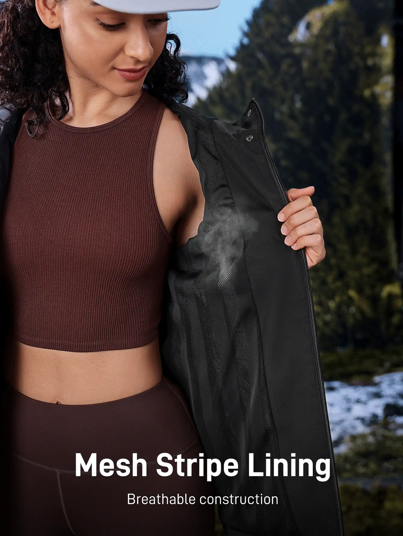 In My Nature 女士植物印花抽绳腰长袖连帽休闲雨衣夹克 - 黑色 - 查看 4