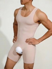 Quần lót định hình cơ thể không tay màu trơn cho nam - Màu be - Xem 5