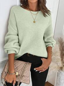 SHEIN LUNE 复古法式街头风格棕色蝴蝶结圆领长袖针织毛衣，女款，秋冬款 - 薄荷綠 - 查看 3