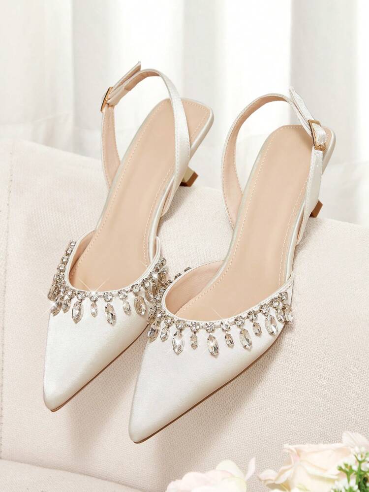 CUCCOO HITCHD Women's Black High Heel Shoes, Sexy Dating Party Banquet Stilettos With Silver Chain, Rhinestone And Gemstone Decor, Slingback Sandals (Crystal Direction Random) Summer Shoes Summer Break Easter Prom Heels For Christmas Elegant Shoes Wedding Shoes Summer Shoes Bride Shoes