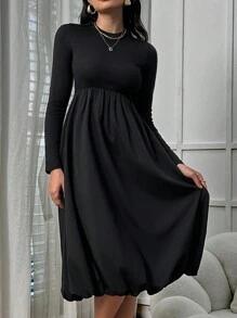 INAWLY 女士春秋优雅纯色拼布蕾丝边连衣裙 - 黑色 - 查看 3