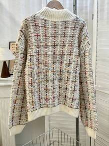 SHEIN LUNE Women Round Neck Drop Shoulder Knit Sweater, Casual Style For Autumn/Winter, Knit Pullover Fall - Multicolor - View 2