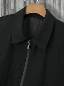 Manfinity Homme Plus Size Men's Casual Autumn Zip Front Oblique Pocket Jacket, Everyday Wear - Black - View 3
