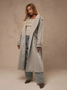 MISSGUIDED Designer Wool Winter Coat Long Maxi Length Sophisticated Outerwear With Shoulder Straps Office Professional Business Formal Luxury Classic Fall