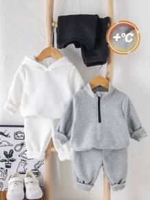 SHEIN Leap Crew 6 件套婴儿字母印花连帽运动衫和慢跑裤套装，适合男婴和女婴