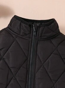 2pcs/Set Young Boy Casual Cute Stand Collar Sleeveless Thick Woven Winter Coat Parka Vest With Hat, Suitable For School, Garden, Beach, Birthday, Spring, Summer, Autumn, Winter - Black - View 4