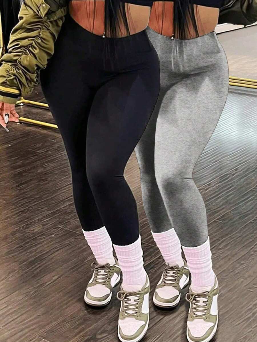 Slaydiva 2 chiếc quần legging bó in hoa màu đen và xám dành cho nữ, thích hợp cho mùa hè - Nhiều màu - Xem 1