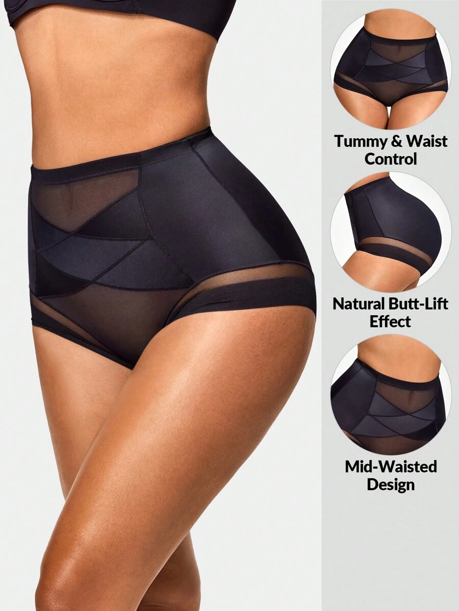 SHAPORA Shaping Mid-Waisted Shapewear Brief Bottom Body Shaper Butt Lifter-Tummy Waist Control - Black - View 1