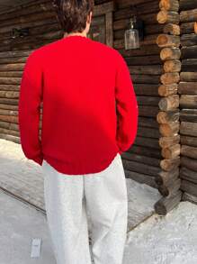 Manfinity Roghcode Men's Crew Neck Long Sleeve Minimalist Casual Pullover Sweater With Figure Graphic - Red - View 2