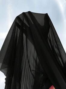 Slumberist 2pcs Set: Fishbone Line Waist Lace Cami Nightgown & Floral Lace Trim Wide Sleeve Sheer Robe - Black - View 6