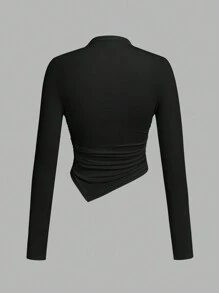 SHEIN SXY 2pcs/Set Asymmetrical Hem Mock Neck Long Sleeve T-Shirt - Multicolor - View 4