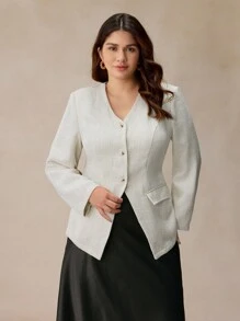 Elaquor Veste élégante pour femmes en grande taille, de couleur unie, col en V, manches longues, simple boutonnage, pour l'automne - Multicolore - Voir 6