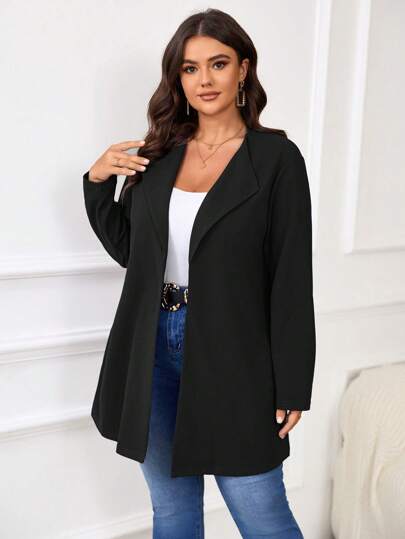 SHEIN Privé Plus Size Women Navy Blue Long Cardigan, Simple Style For Commuting, New For Autumn
