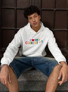 Manfinity VCAY Men's Knit Fashion Casual Loose English Graphic Print Long Sleeve Hoodie, Suitable For Autumn/Winter - White - View 4