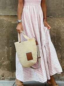 Breezaya 女式夏季假日格子拼布荷叶边下摆可爱连衣裙长款女装 - 粉色 - 查看 8