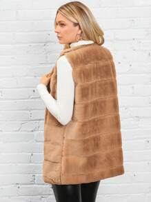 SHEIN LUNE Women's Round Neck Quilted Fluffy Sleeveless Warm Casual Commuting Outerwear Jacket, Autumn & Winter