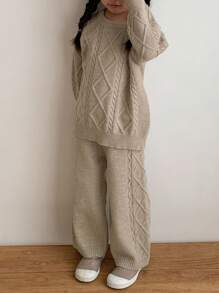 Dazy Kids Young Girl Solid Color Sweater And Pants Set, Casual, Autumn/Winter