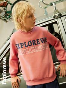 SHEIN Tween Boy Casual Letter Print Crew Neck Long Sleeve Pullover Sweatshirt, Autumn - Multicolor - View 4