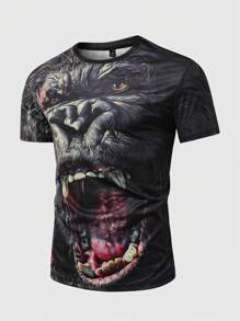 Manfinity LEGND Plus Size Men Summer Casual Animal Print Short Sleeve T-Shirt, Daily Wear - Multicolor - View 3
