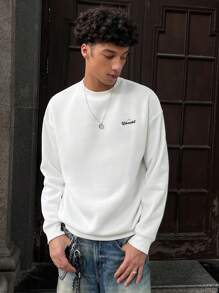 Manfinity VCAY Men Casual Print Pattern Knitted Long Sleeve Sweatshirt For Young, Autumn/Winter - White - View 2