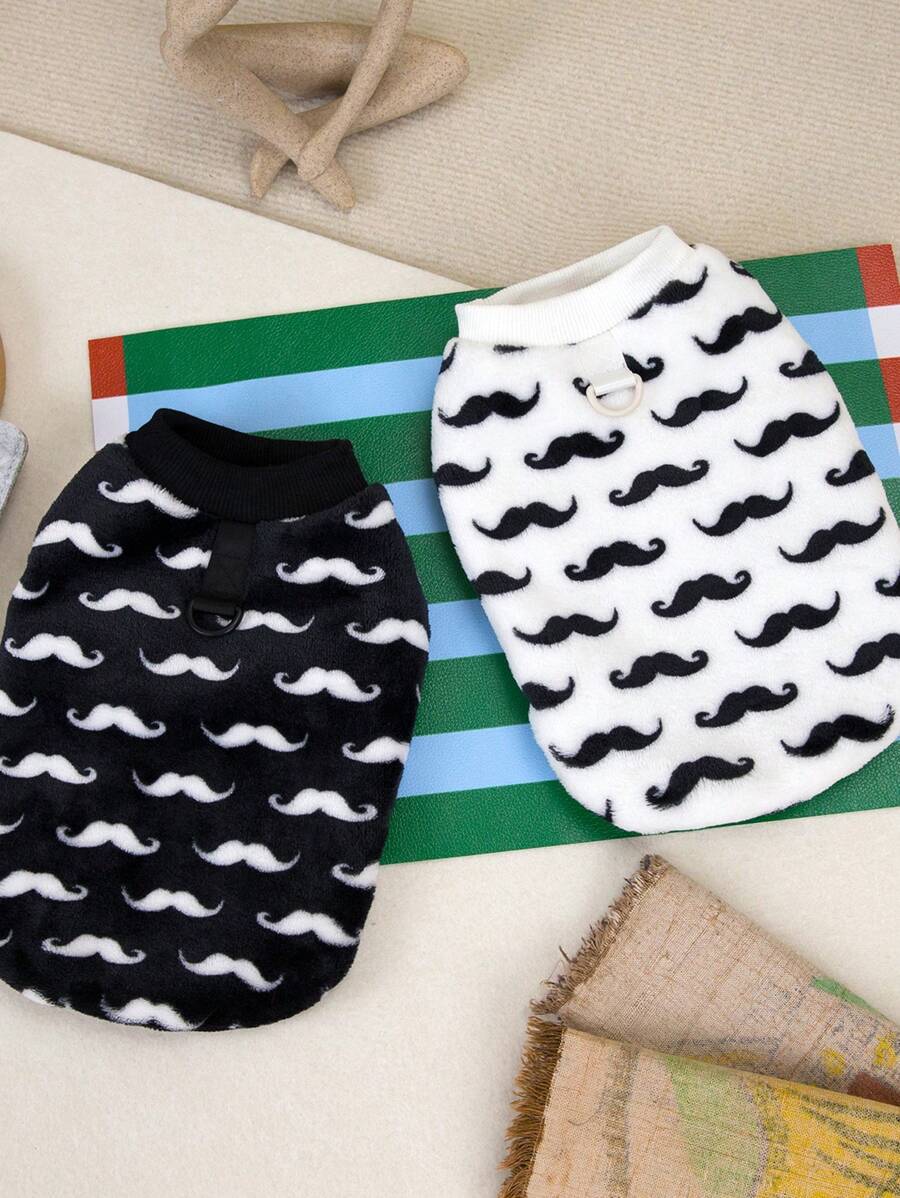 PETSIN 秋冬季白色羊毛胡须图案保暖内衬宠物保暖套头连帽衫 - 白色 - 查看 1