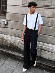 Manfinity VCAY 青年男士休闲宽松梭织背带裤 - 黑色 - 查看 4