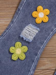 2 件套年轻女孩休闲时尚刺绣白色运动衫和装饰牛仔裤套装