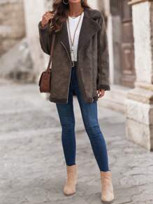 EMERY ROSE Women Casual Retro Fluffy Lined Jacket For Autumn/Winter - Brown - View 5