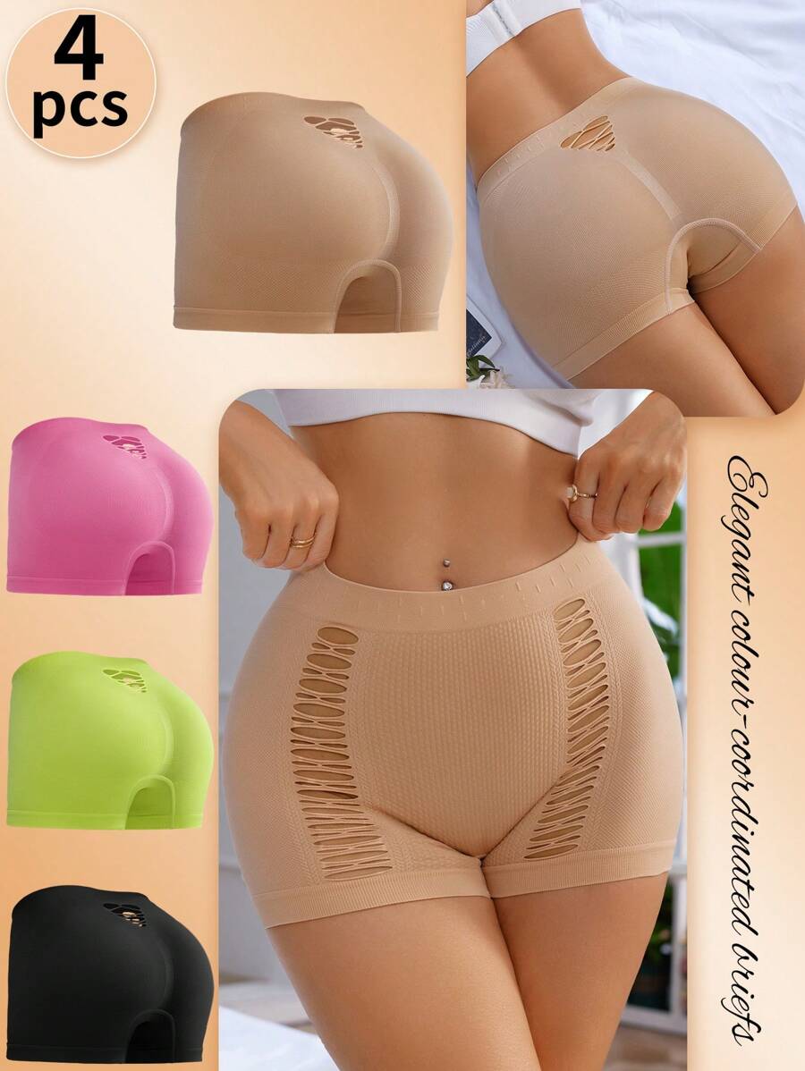 4pcs/Pack Seamless Women Mesh Hipster Panties - Multicolor - View 1