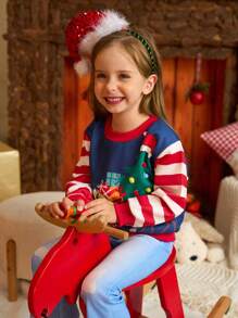 Set de 3 sudaderas navideñas para niñas jóvenes, sudaderas con cuello redondo de manga larga forradas térmicamente de color rojo con patrones clásicos navideños de color rojo y verde, diseños de copos de nieve, renos, osos de peluche lindos y árbol de Navidad, adecuado para uso casual en Navidad e invierno - Multicolor - Ver 4