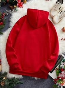 Manfinity Homme Sudadera con capucha casual con estampado de letras navideñas para hombre, manga larga, sudadera, vacaciones, gráfico colorido, sudadera rojo oscuro, regalo para amigos, esposo, novio