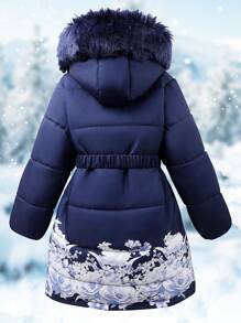 Giacca imbottita per ragazze adolescenti, lunga, alla moda ed elegante - Blu Navy - Visualizzare 2