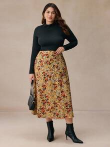 SHEIN Frenchy 大码花卉印花 A 字裙，休闲日常穿着