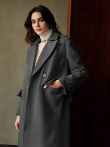Anewsta Women Solid Color Ankle-Length High-End Versatile Fitted Coat, For Autumn/Winter - Dark Grey - View 6