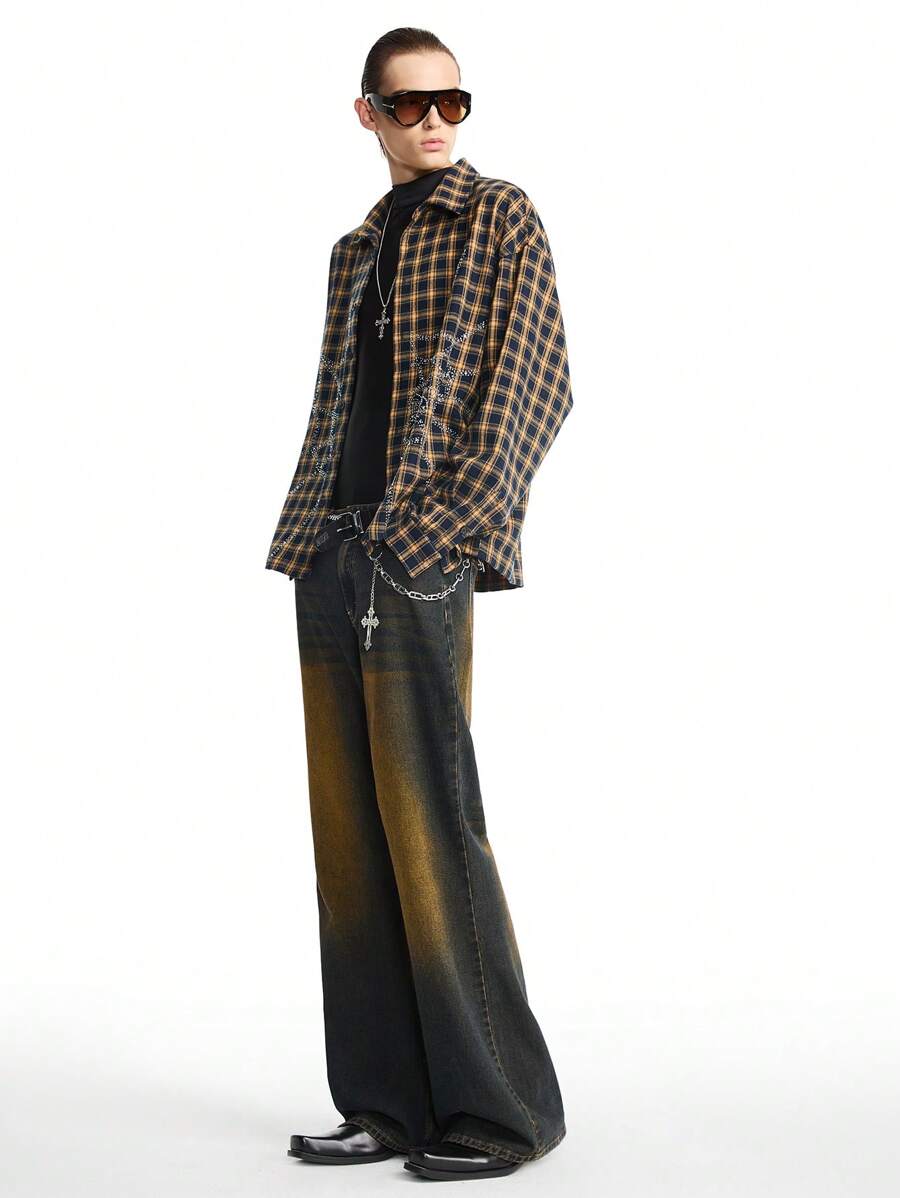 NEON BLANC Men's Non-Stretch Street-Style Flared Ankle-Length Denim Jeans