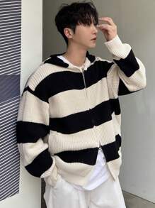 DAZY Chaqueta casual de hombre con cremallera y rayas sueltas para uso diario, chaqueta de otoño