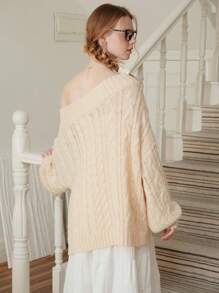 SHEIN MOD Áo len dệt kim cổ điển hở vai mùa đông màu trắng cho nữ, áo cướp biển, quần áo Hippie, áo nữ, váy len nữ - trắng - Xem 4