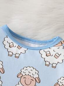 1 set Traje de niña bebé con estampado de ovejas lindos, que incluye 2 piezas: top de manga larga + pantalones con sombrero y almohadilla, conjunto de ropa para estar en casa - Multicolor - Ver 5
