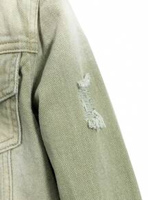 Young Boy Medium Washed Distressed Blue Camouflage Panel Denim Jacket - Army Green - View 6