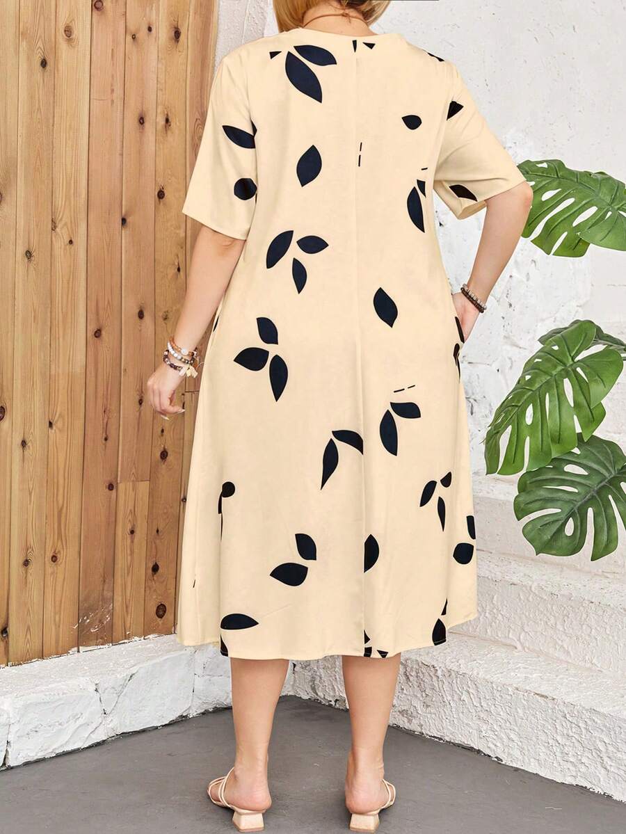 Plus Size Elegant Leaf VNeck Short Sleeve Dress for Sale Australia
