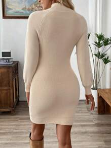 EMERY ROSE Women Casual Solid Stand Collar Raglan Sleeve Fitted Sweater Dress