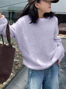 DAZY Tween Girl Round Neck Pullover Sweater For Fall,Back To School Clothes - Mauve Purple - View 3
