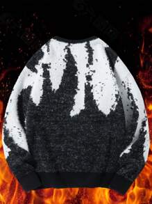 Manfinity Homme Men's Casual Colorblock Crew Neck Sweater, Autumn & Winter - Black and White - View 2